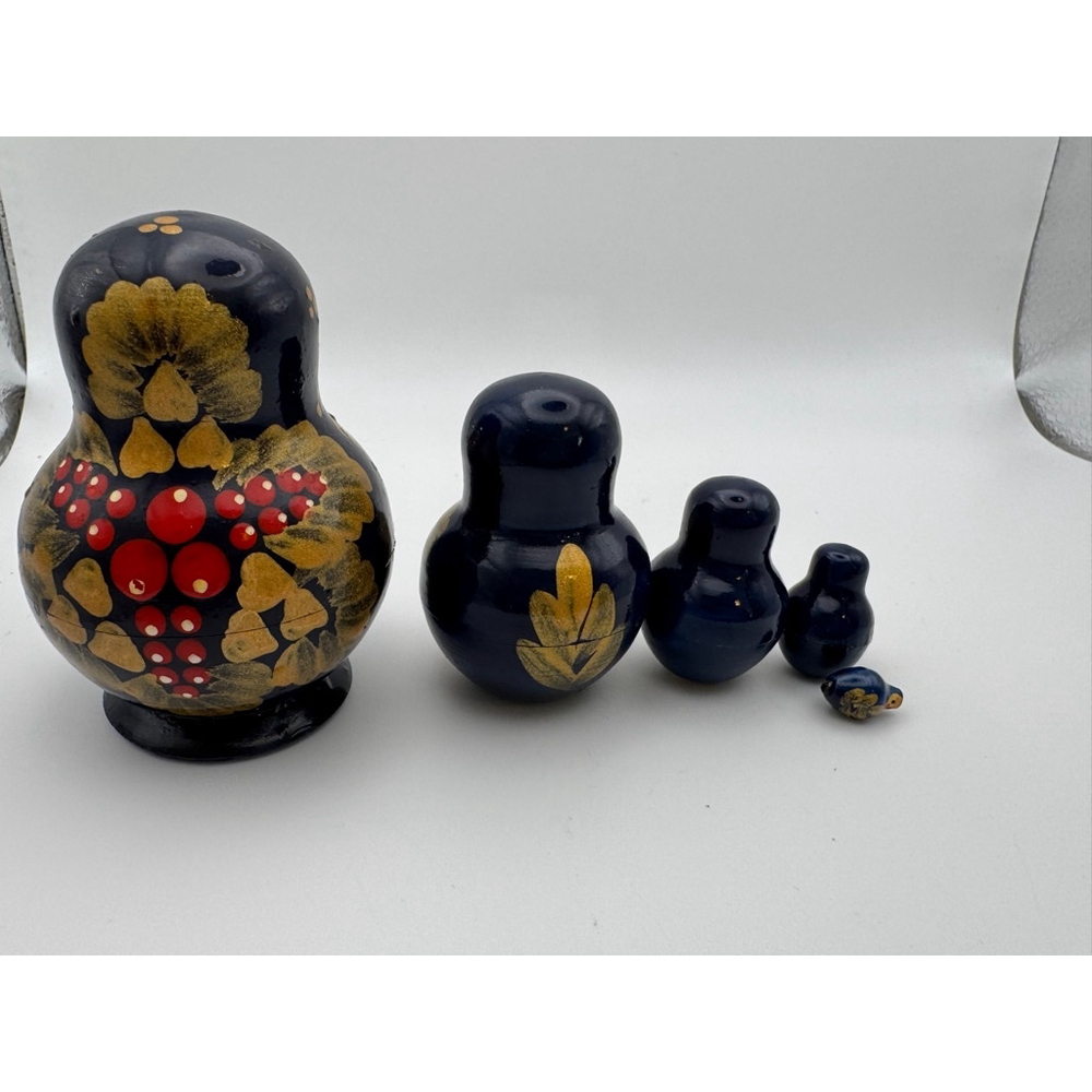 MATRYOSHKA RUSSIAN DOLL~ Vintage russian 5 nesting dolls Set Blue Red - Picture 3 of 4